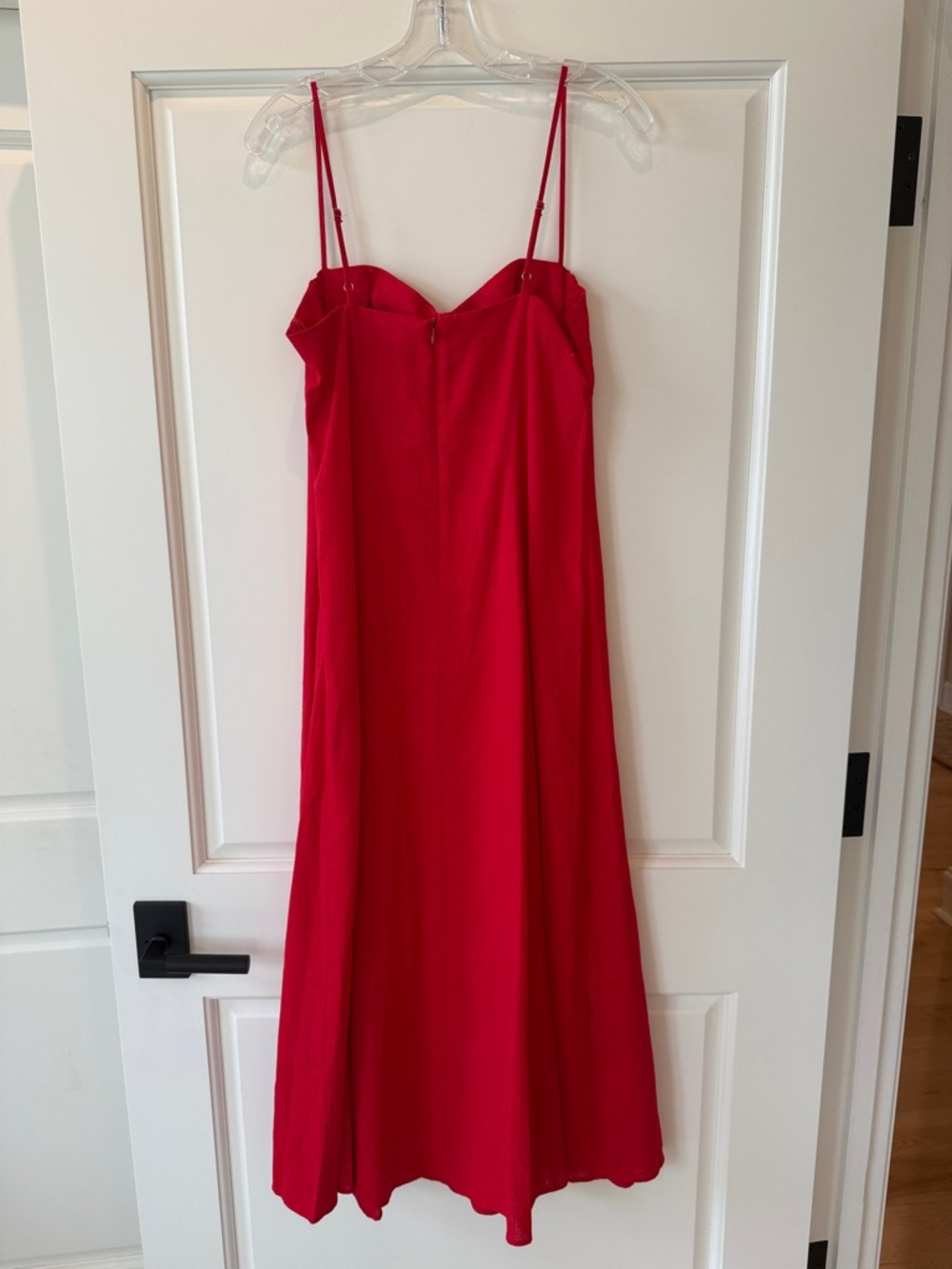 Red Zara Spaghetti Strap Linen Blend Midi Dress - NWOT Size M - Picture 2 of 10